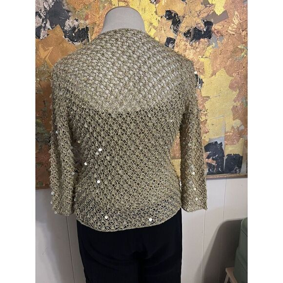 Carmen Marc Valvo Collection Women XL Dressy Twin Set Top Gold Sequins Textured - Picture 5 of 13
